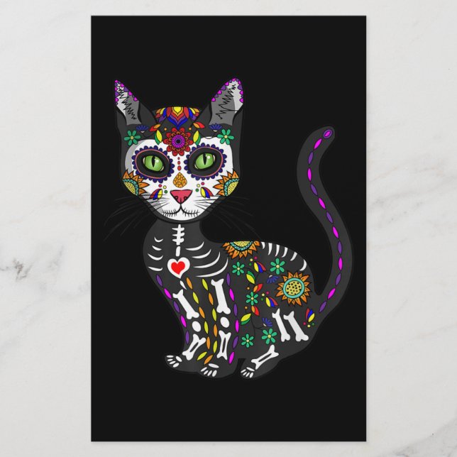 Papelería Calavera de azúcar Gato Mexicano Halloween Día De  (Anverso)