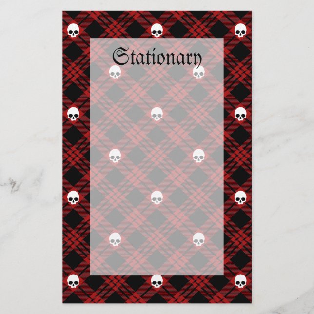 Papelería Calavera gótica Tartán Plaid (Anverso)