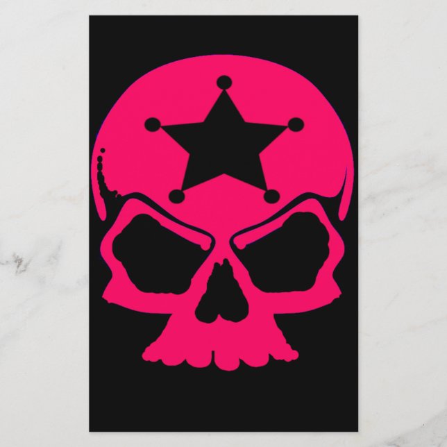 Papelería Calavera rosa (fondo negro) (Anverso)