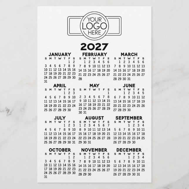 Papelería Calendario - Mínimo Blanco Negro Básico (Anverso)