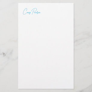 Papelería Caligrafía Única Minimalista Azul Blanco Tu Nombre