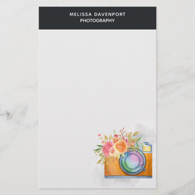 Papelería Cámara Boho Naranja y acuarela con buquet floral (Anverso)