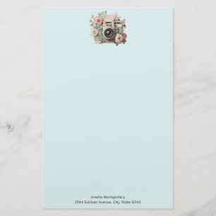 Papelería Cámara con imagen retro pastel de flores