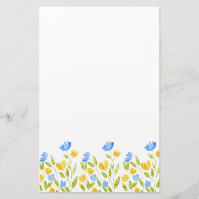 Papelería Campo de flores azules amarillas (Anverso)