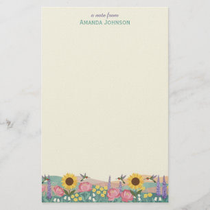 Papelería Campo de flores de colibrí personalizado con nombr