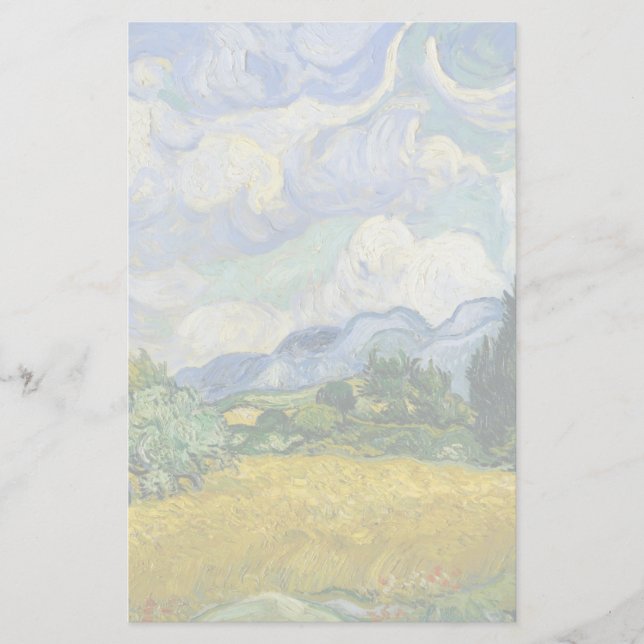 Papelería Campo de trigo Vincent Van Gogh con cipreses (Anverso)