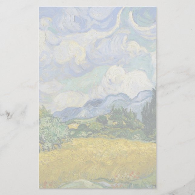 Papelería Campo de trigo Vincent Van Gogh con cipreses (Anverso)