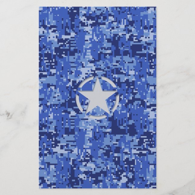 Papelería Camuflaje azul de la marina retro de Star Stencil (Anverso)