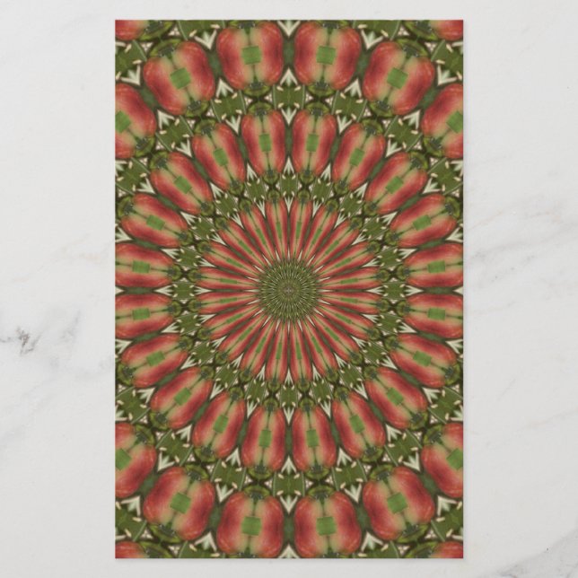 Papelería cangrejo manzana kaleidoscopio rojo, verde abstrac (Anverso)