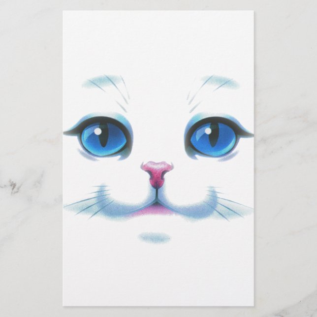 Papelería Cara azul de gato blanco lindo (Anverso)