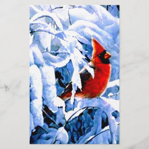 Papelería Cardenal rojo en la nieve de invierno