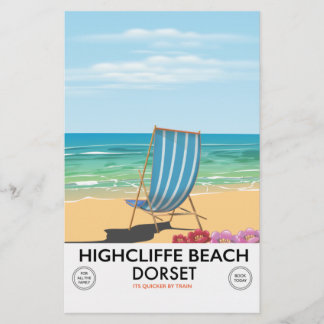 Papelería Cartel de tren vintage de Highcliffe Beach, Dorset