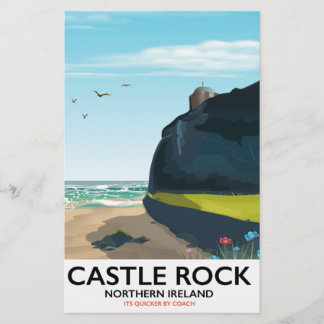 Papelería cartel de viaje a castillo roca irlanda del norte.