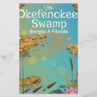 Papelería cartel de viaje de Okefenokee Swamp de dibujos ani