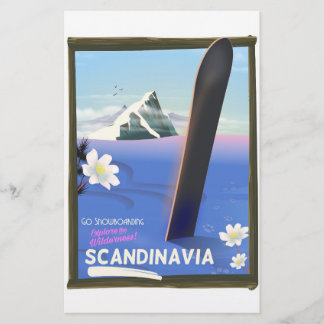 Papelería cartel de viaje de snowboard a Escandinavia