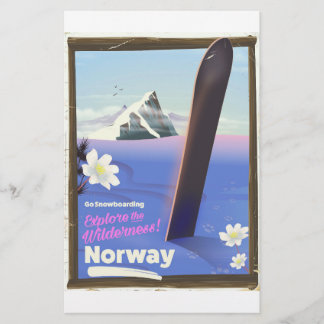 Papelería Cartel de viaje de snowboarding vintage de Noruega