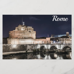 Papelería Castel Sant Angelo de noche en Roma