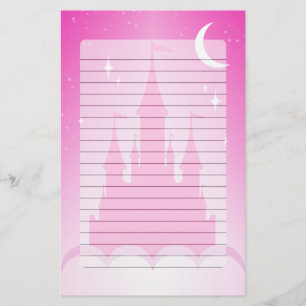 Papelería Castillo soñador rosado en el cielo estrellado de