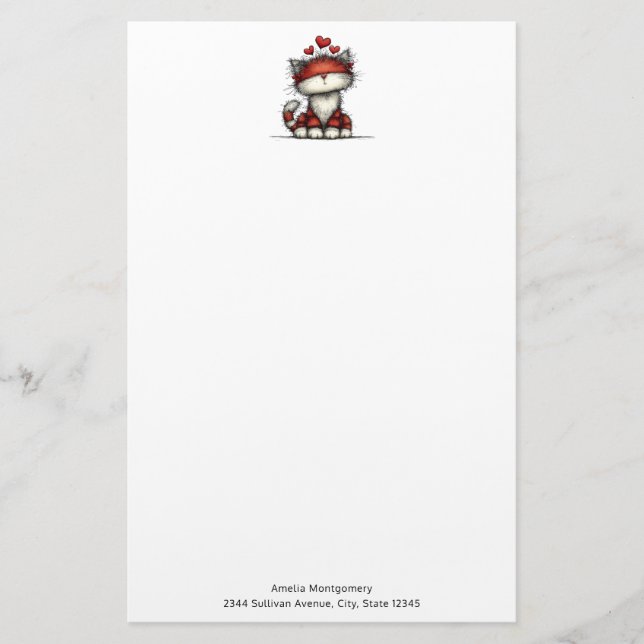 Papelería Cat with Red Hearts Cute and Fun (Anverso)