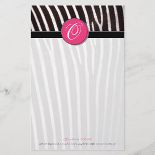 Papelería cebra; monograma rosado