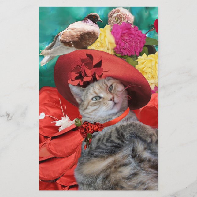 PAPELERÍA CELEBRITY CAT PRINCESS TATUS CON GORRA ROJO Y DOVE (Anverso)