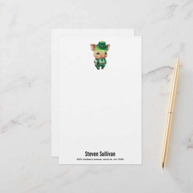 Papelería Cerdo de cuento de hadas verde lindo con atuendo b (Anverso/Reverso In Situ)