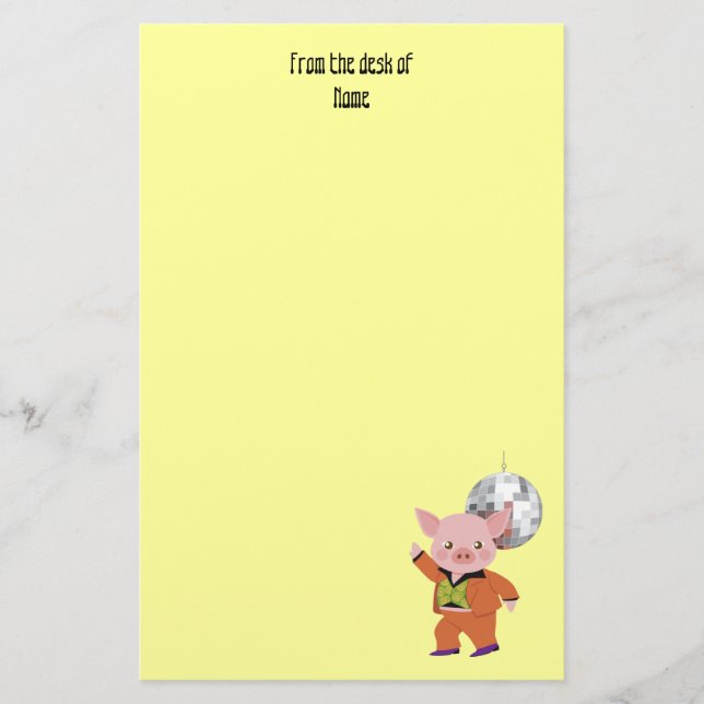 Papelería Cerdo del disco con la bola de discoteca (Anverso)