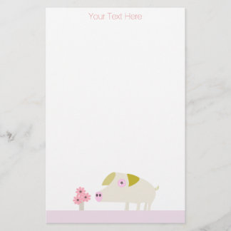 Papelería Cerdo dulce y flores rosas