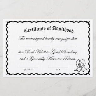 Papelería Certificado de edad adulta