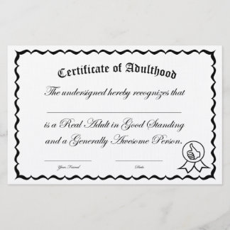 Papelería Certificado de edad adulta