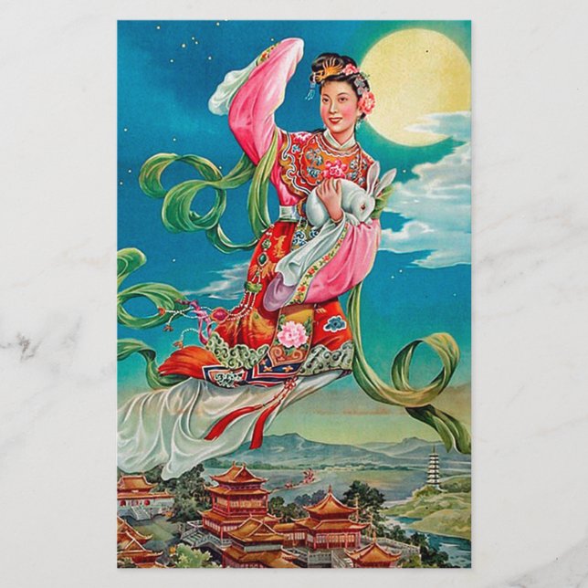 Papelería Chang'e 嫦 娥 volando a la diosa lunar china (Anverso)