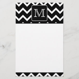 Papelería Chevron blanco y negro con el monograma de encargo