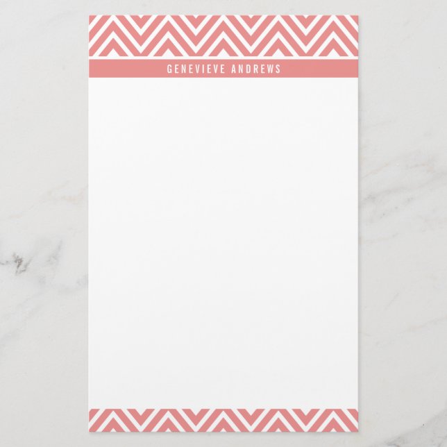 Papelería Chevron PERSONALIZADO PERSONAL adorable coral rosa (Anverso)