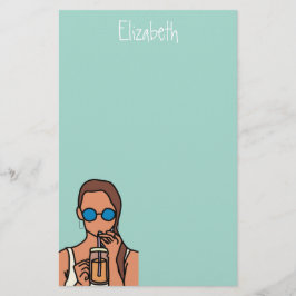 Papelería Chica bebiendo té de burbuja adolescente moderno