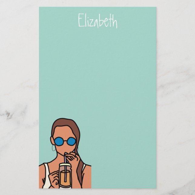 Papelería Chica bebiendo té de burbuja adolescente moderno (Anverso)