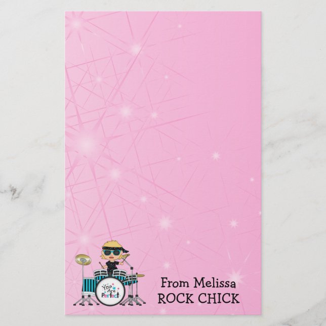 Papelería Chica rubio del batería con las estrellas en rosa (Anverso)