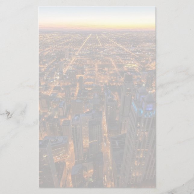 Papelería Chicago céntrica en la puesta del sol (Anverso)