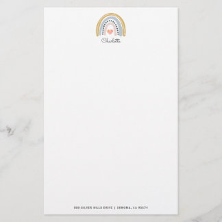 Papelería Chico de corazón rosa arcoiris personalizado de Bo