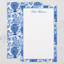 Chinoiserie Blue & White Ginger Jar Vases Florales