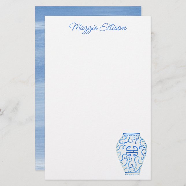 Papelería Chinoiserie Watercolor Ginger Vase Stationery (Anverso / Reverso)