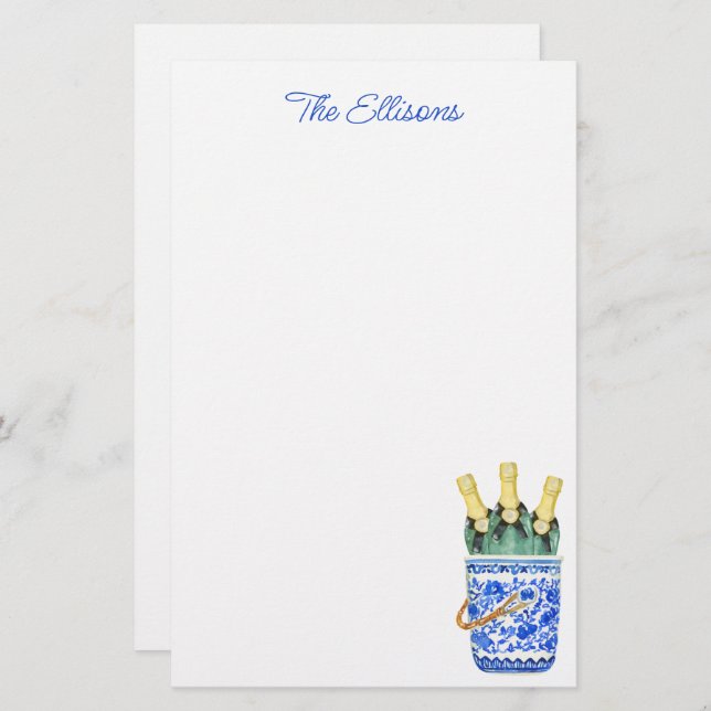 Papelería Chinoiserie Watercolor Wine Ice Bucket Stationery (Anverso / Reverso)