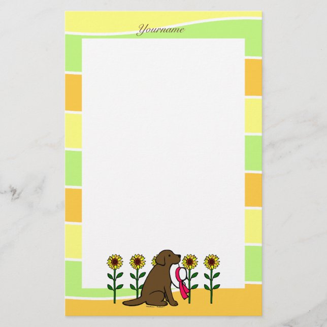 Papelería Chocolate personalizado Labrador con los girasoles (Anverso)
