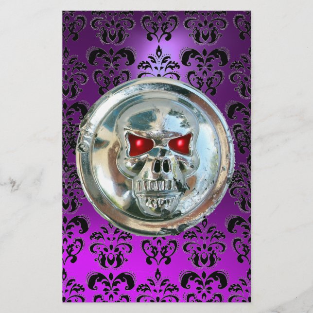 Papelería CHROME SKULL DAMASK Amethyst Purple (Anverso)