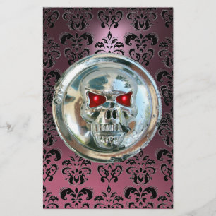 Papelería CHROME SKULL DAMASK Ametismo Púrpura Rosa