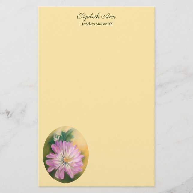 Papelería Chrysanthemum Pastel floral rosa y crema (Anverso)