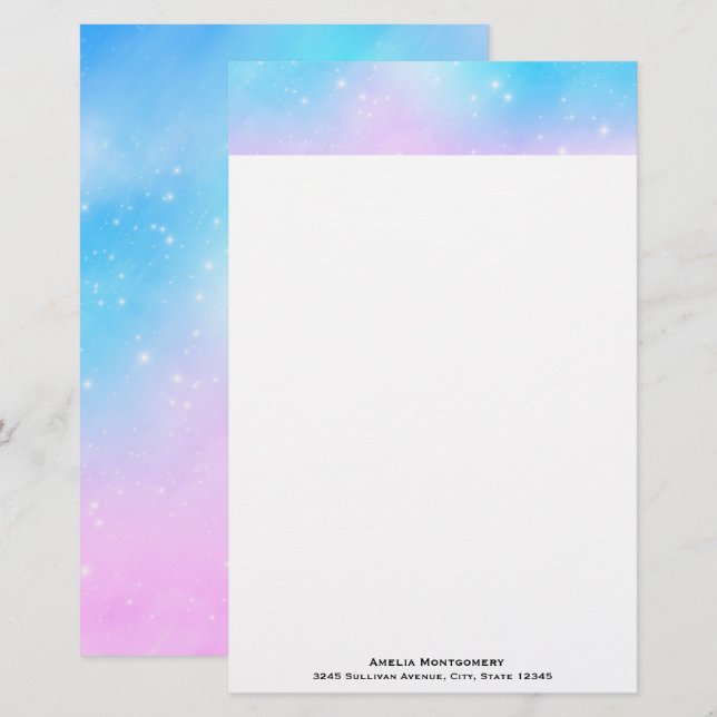 Papelería Cielo de gradiente rosa y azul pastel (Anverso / Reverso)