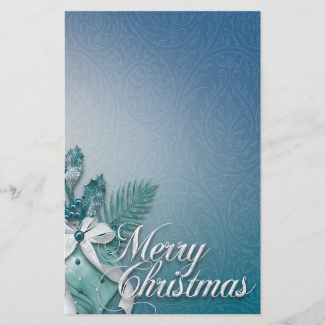 Papelería Cintas de ornamentos de navidad verde azulada y bl (Anverso)