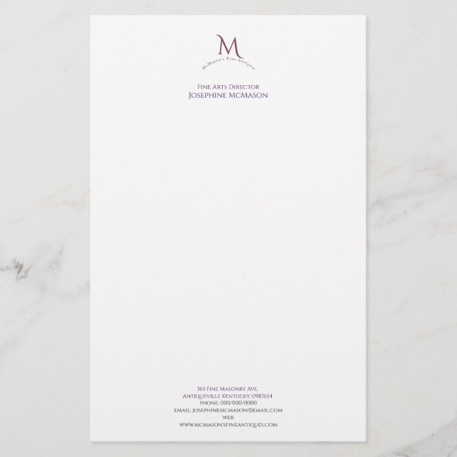 Papelería Cinzel Monogram Business Stationery (Anverso)