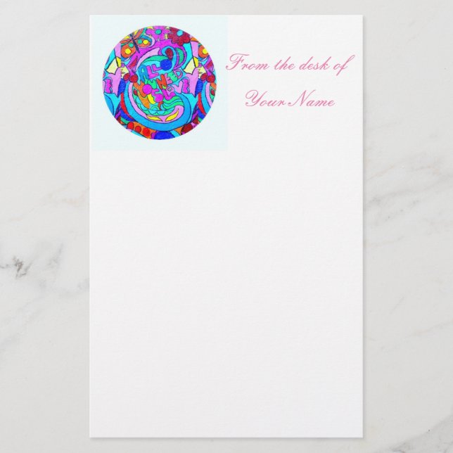 Papelería circulo de amor hippie groovy (Anverso)