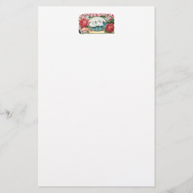 Papelería Cisnes y Rosas Vintage Art Stationery (Anverso)